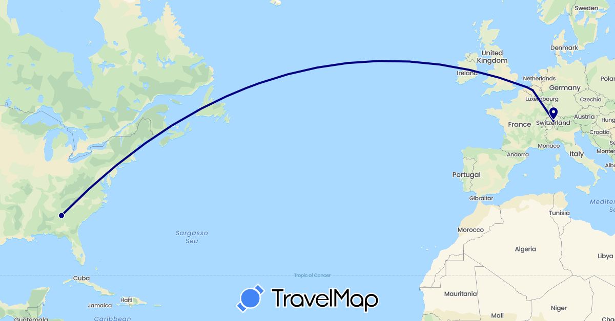 TravelMap itinerary: driving in Belgium, Switzerland, United States (Europe, North America)